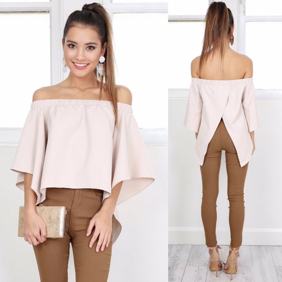 Tops - Blush Split Back High Low Off Shoulder Blouse